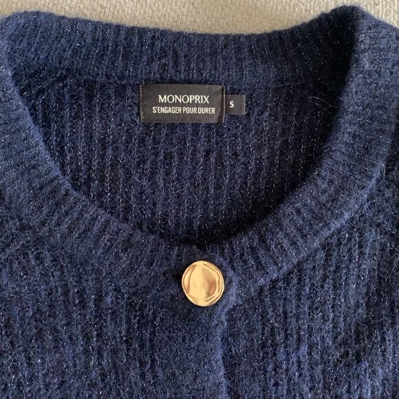Chic Navy Blue Cardigan – Gold Buttons – Size S (Best for M) - Picture 3 of 4